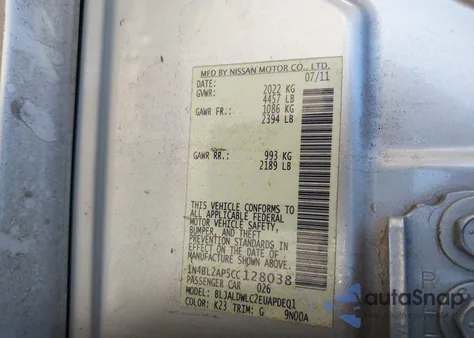 2012 Nissan Altima 3.5 Sr from USA, damaged, VIN 1N4BL2AP5CC128038